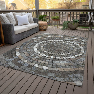 Piper Looms Chantille Geometric ACN2216 Brown Machine Washable Area Rug Outdoor Lifestyle Image Feature