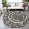 Piper Looms Chantille Geometric ACN2216 Brown Machine Washable Area Rug Round Lifestyle Image Feature