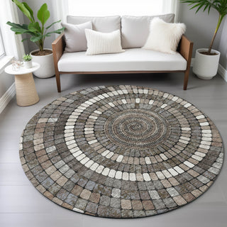 Piper Looms Chantille Geometric ACN2216 Brown Machine Washable Area Rug Round Lifestyle Image Feature