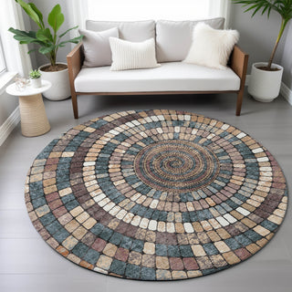 Piper Looms Chantille Geometric ACN2216 Copper Machine Washable Area Rug Round Lifestyle Image Feature