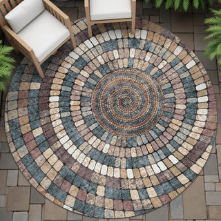 Piper Looms Chantille Geometric ACN2216 Copper Machine Washable Area Rug Round Outdoor Lifestyle Image Feature