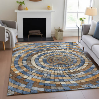 Piper Looms Chantille Geometric ACN2216 Denim Machine Washable Area Rug Lifestyle Image Feature