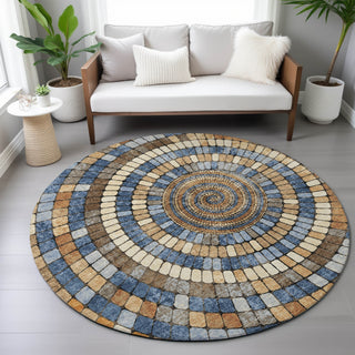 Piper Looms Chantille Geometric ACN2216 Denim Machine Washable Area Rug Round Lifestyle Image Feature