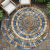 Piper Looms Chantille Geometric ACN2216 Denim Machine Washable Area Rug Round Outdoor Lifestyle Image Feature