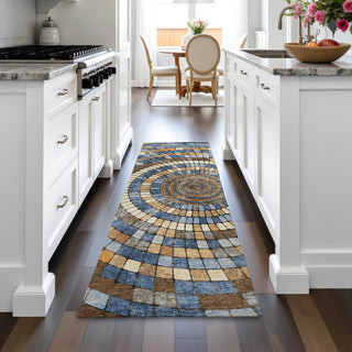 Piper Looms Chantille Geometric ACN2216 Denim Machine Washable Area Rug Runner Lifestyle Image Feature