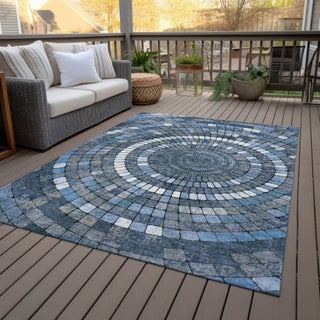 Piper Looms Chantille Geometric ACN2216 Navy Machine Washable Area Rug Outdoor Lifestyle Image Feature