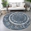 Piper Looms Chantille Geometric ACN2216 Navy Machine Washable Area Rug Round Lifestyle Image Feature