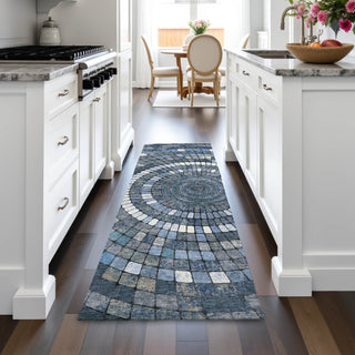 Piper Looms Chantille Geometric ACN2216 Navy Machine Washable Area Rug Runner Lifestyle Image Feature