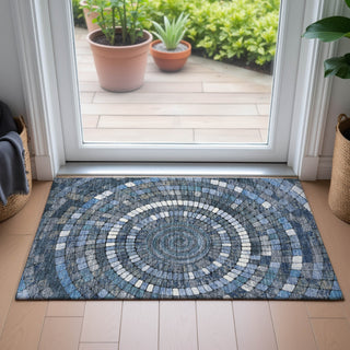 Piper Looms Chantille Geometric ACN2216 Navy Machine Washable Area Rug Scatter Lifestyle Image Feature