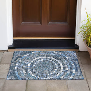 Piper Looms Chantille Geometric ACN2216 Navy Machine Washable Area Rug Scatter Outdoor Lifestyle Image Feature