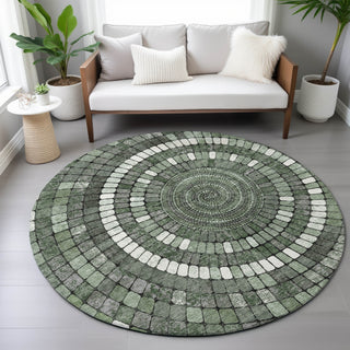 Piper Looms Chantille Geometric ACN2216 Sage Machine Washable Area Rug Round Lifestyle Image Feature