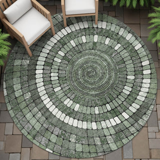Piper Looms Chantille Geometric ACN2216 Sage Machine Washable Area Rug Round Outdoor Lifestyle Image Feature