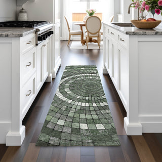 Piper Looms Chantille Geometric ACN2216 Sage Machine Washable Area Rug Runner Lifestyle Image Feature