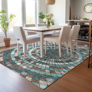 Piper Looms Chantille Geometric ACN2216 Teal Machine Washable Area Rug Lifestyle Image Feature