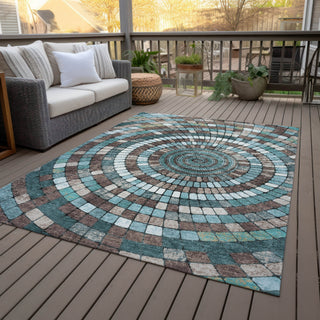 Piper Looms Chantille Geometric ACN2216 Teal Machine Washable Area Rug Outdoor Lifestyle Image Feature