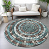 Piper Looms Chantille Geometric ACN2216 Teal Machine Washable Area Rug Round Lifestyle Image Feature