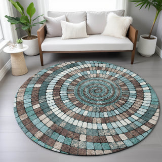 Piper Looms Chantille Geometric ACN2216 Teal Machine Washable Area Rug Round Lifestyle Image Feature