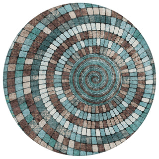Piper Looms Chantille Geometric ACN2216 Teal Machine Washable Area Rug Round Main Image