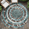 Piper Looms Chantille Geometric ACN2216 Teal Machine Washable Area Rug Round Outdoor Lifestyle Image Feature