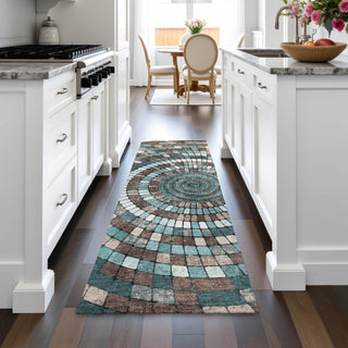 Piper Looms Chantille Geometric ACN2216 Teal Machine Washable Area Rug Runner Lifestyle Image Feature