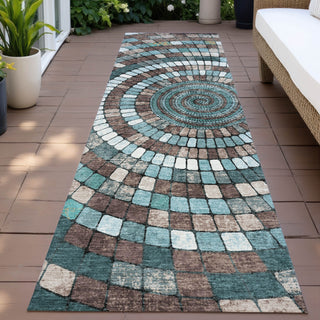 Piper Looms Chantille Geometric ACN2216 Teal Machine Washable Area Rug Runner Outdoor Lifestyle Image Feature