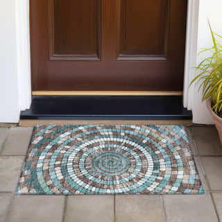 Piper Looms Chantille Geometric ACN2216 Teal Machine Washable Area Rug Scatter Outdoor Lifestyle Image Feature