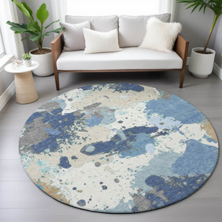 Piper Looms Chantille Modern ACN2217 Denim Machine Washable Area Rug Round Lifestyle Image Feature