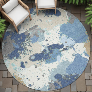 Piper Looms Chantille Modern ACN2217 Denim Machine Washable Area Rug Round Outdoor Lifestyle Image Feature