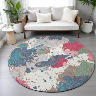 Piper Looms Chantille Modern ACN2217 Ivory Machine Washable Area Rug Round Lifestyle Image Feature