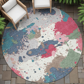 Piper Looms Chantille Modern ACN2217 Ivory Machine Washable Area Rug Round Outdoor Lifestyle Image Feature