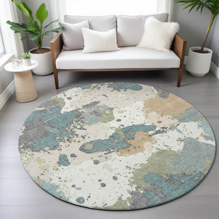 Piper Looms Chantille Modern ACN2217 Seafoam Machine Washable Area Rug Round Lifestyle Image Feature