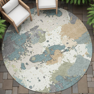 Piper Looms Chantille Modern ACN2217 Seafoam Machine Washable Area Rug Round Outdoor Lifestyle Image Feature