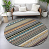Piper Looms Chantille Stripes ACN2218 Brown Machine Washable Area Rug Round Lifestyle Image Feature