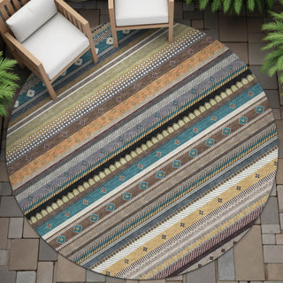 Piper Looms Chantille Stripes ACN2218 Brown Machine Washable Area Rug Round Outdoor Lifestyle Image Feature