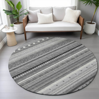 Piper Looms Chantille Stripes ACN2218 Gray Machine Washable Area Rug Round Lifestyle Image Feature