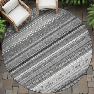 Piper Looms Chantille Stripes ACN2218 Gray Machine Washable Area Rug Round Outdoor Lifestyle Image Feature