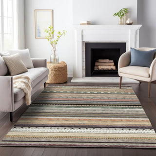 Piper Looms Chantille Stripes ACN2218 Khaki Machine Washable Area Rug Lifestyle Image Feature