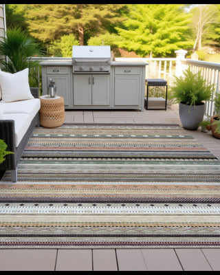 Piper Looms Chantille Stripes ACN2218 Khaki Machine Washable Area Rug Outdoor Lifestyle Image Feature