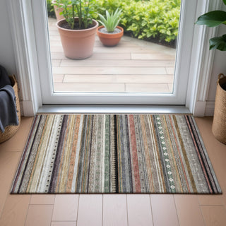Piper Looms Chantille Stripes ACN2218 Khaki Machine Washable Area Rug Scatter Lifestyle Image Feature