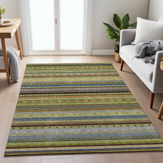 Piper Looms Chantille Stripes ACN2218 Olive Machine Washable Area Rug Lifestyle Image Feature