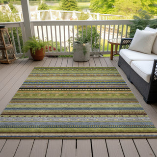 Piper Looms Chantille Stripes ACN2218 Olive Machine Washable Area Rug Outdoor Lifestyle Image Feature