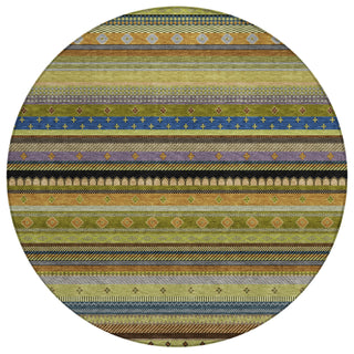 Piper Looms Chantille Stripes ACN2218 Olive Machine Washable Area Rug Round Main Image