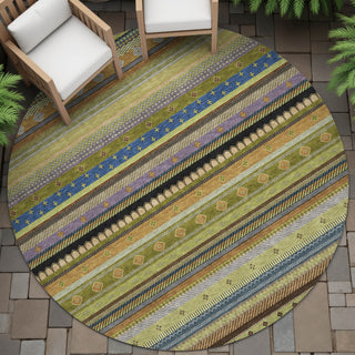 Piper Looms Chantille Stripes ACN2218 Olive Machine Washable Area Rug Round Outdoor Lifestyle Image Feature