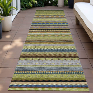 Piper Looms Chantille Stripes ACN2218 Olive Machine Washable Area Rug Runner Outdoor Lifestyle Image Feature