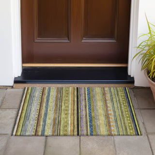 Piper Looms Chantille Stripes ACN2218 Olive Machine Washable Area Rug Scatter Outdoor Lifestyle Image Feature