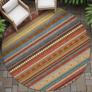 Piper Looms Chantille Stripes ACN2218 Paprika Machine Washable Area Rug Round Outdoor Lifestyle Image Feature