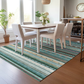 Piper Looms Chantille Stripes ACN2218 Teal Machine Washable Area Rug Lifestyle Image Feature