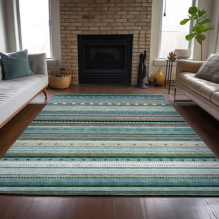 Piper Looms Chantille Stripes ACN2218 Teal Machine Washable Area Rug Lifestyle Image Feature