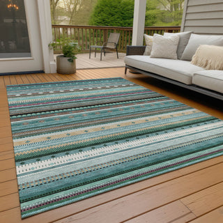 Piper Looms Chantille Stripes ACN2218 Teal Machine Washable Area Rug Outdoor Lifestyle Image Feature