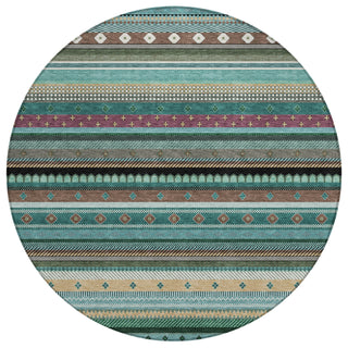 Piper Looms Chantille Stripes ACN2218 Teal Machine Washable Area Rug Round Main Image
